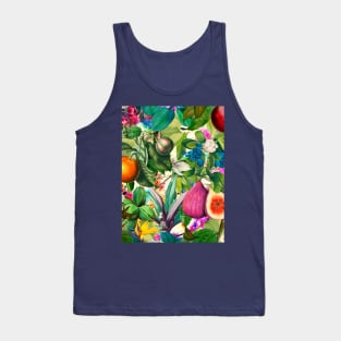 Vibrant tropical floral leaves and fruits floral illustration, pink green fruit pattern over a Tank Top